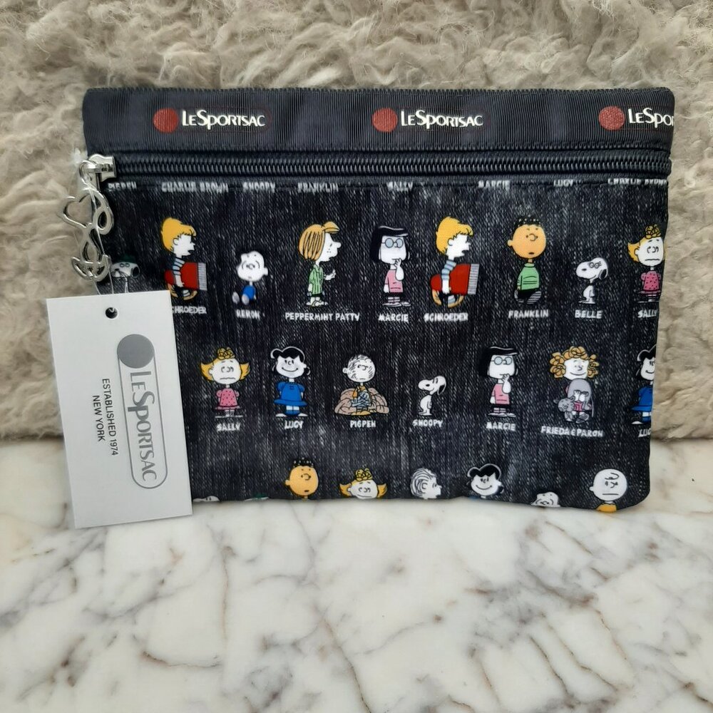 LeSportsac PEANUTS Navy Blue Hand Strap Bag One Zipper Cosmetic Coin Purse